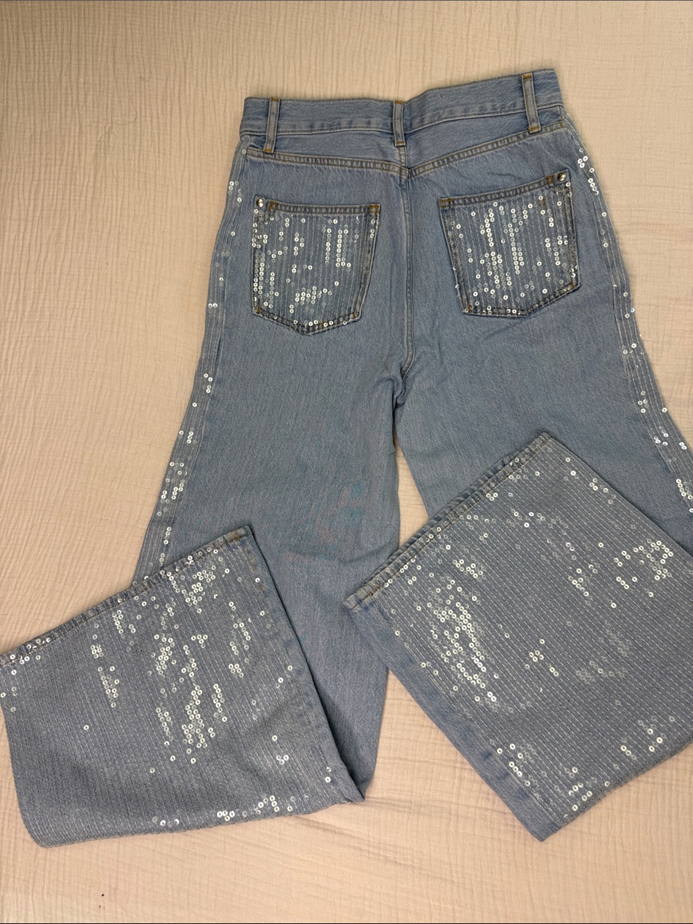 NWOT Anthropologie Light Blue Sequin Wide-Leg Jeans - Picture 6 of 6
